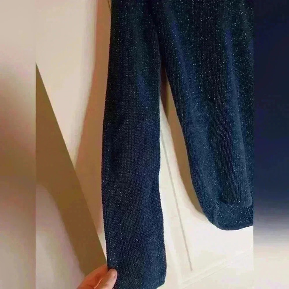 ANA Christmas Holiday Winter Relaxedoversized blue Silver sparkly vneck sweater - Picture 3 of 5